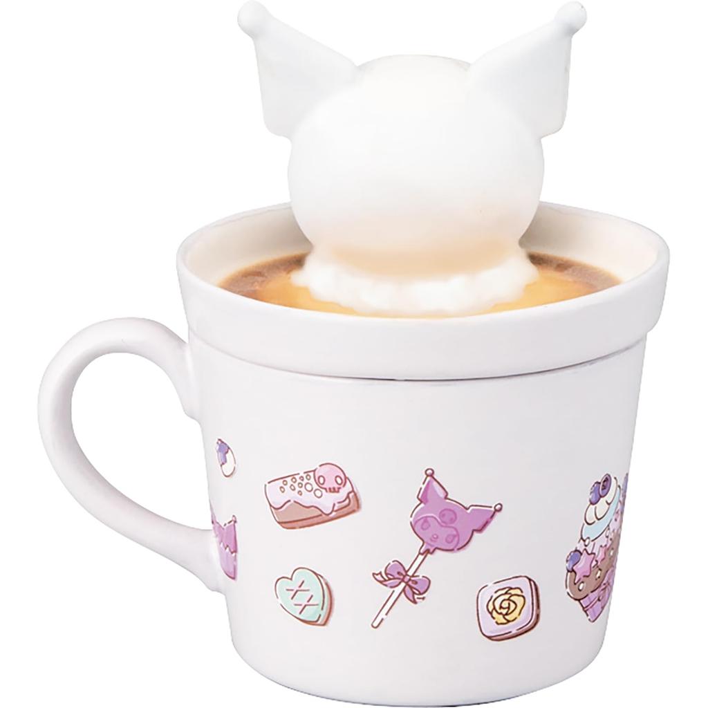 Sanrio "Latte Art Kuromi" 3D Mug with Lid, Approx. 230ml, Approx. 12 x 13cm, Character Tableware, Goods, Purple, san4551-4