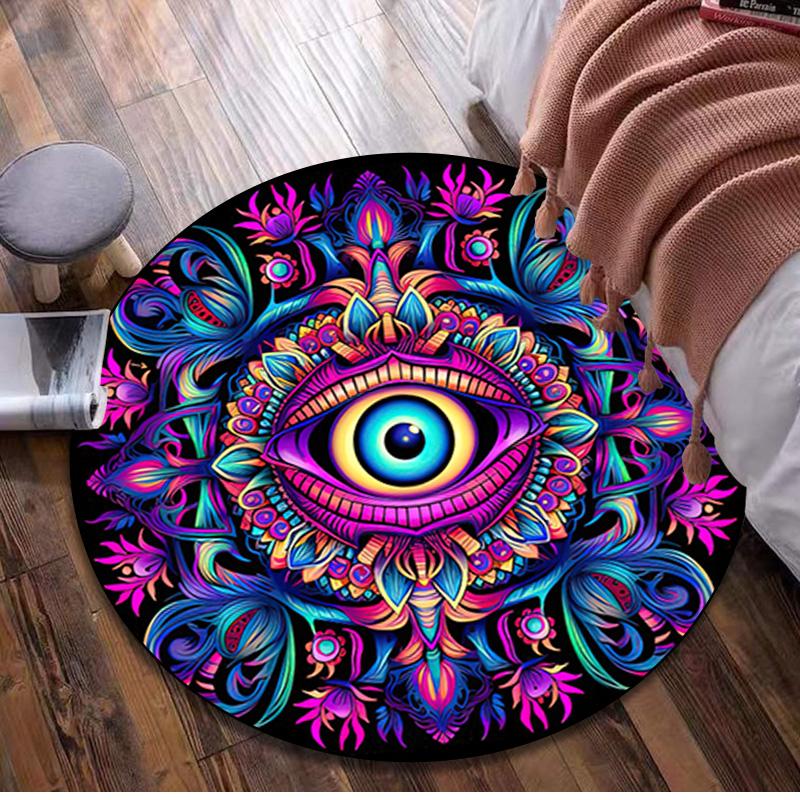 Psychedelic Eye  Circular Rug Office Decorative Carpet For Living Room Bedroom Door Mat Floor Rug Computer Chair Area Rug Viking Theme Decor