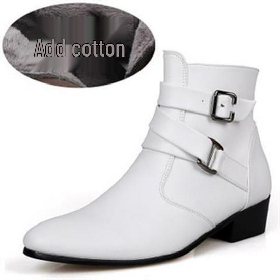 Men's Winter Plus Velvet Short Suede Boots – Korean Style, Trendy British High-Top with Inner Height Increase and Pointed Toe Design.