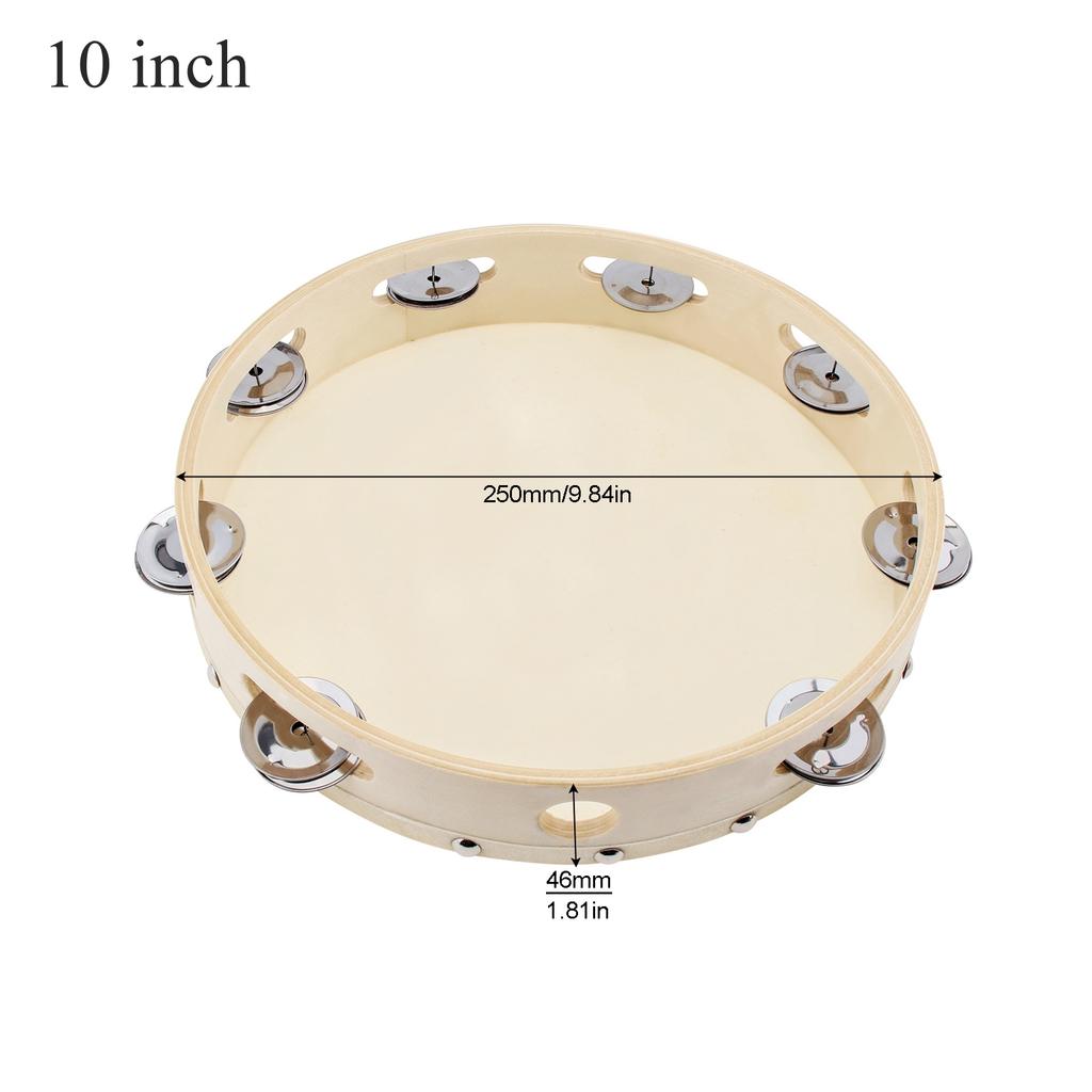 Wood 6 8 10 Inch Hand Held Tambourine Sheepskin Head Single Row Jingles Church Party KTV Musical Educational Rhythm Percussion Instrument Gifts