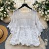 Dimanaf 2025 New Tees Summer Women Beach T-Shirt Basic Fashion Tops Lace Tees Casual Loose White