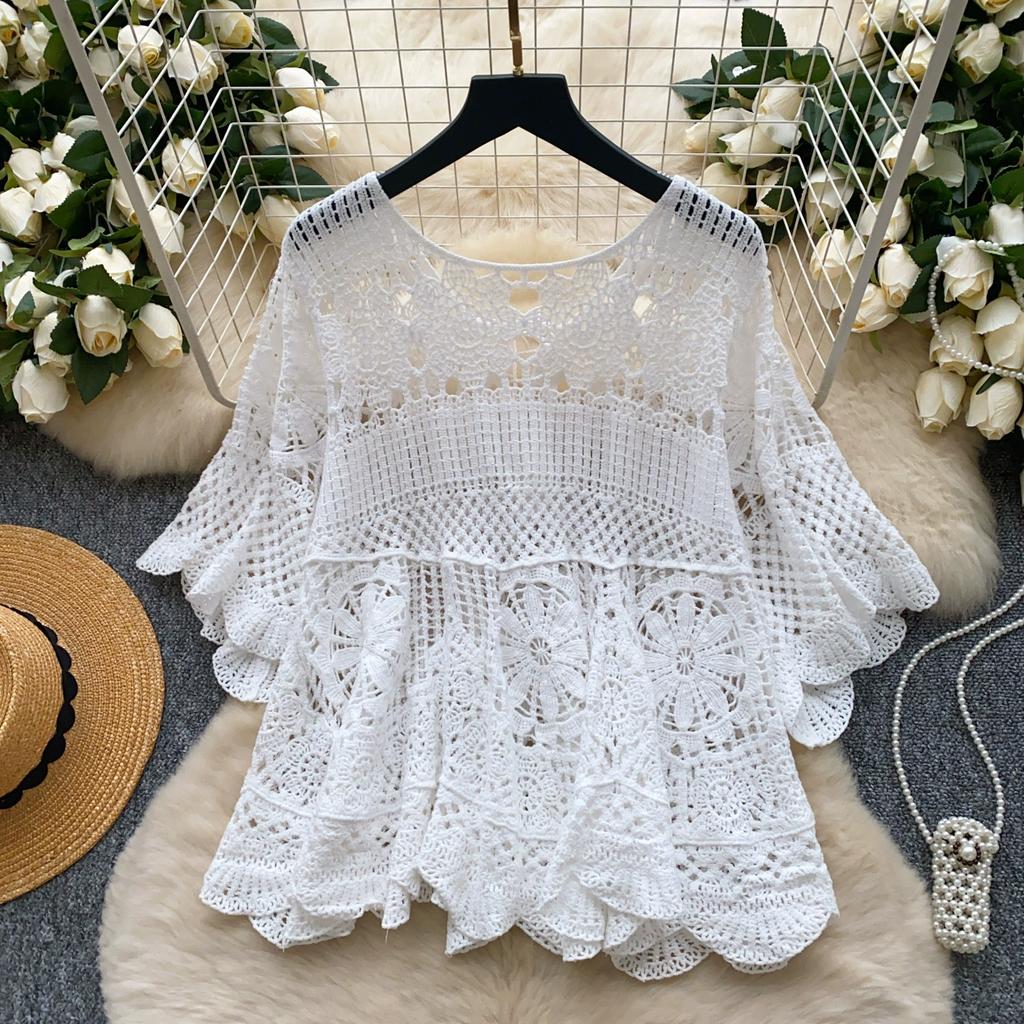 Dimanaf 2025 New Tees Summer Women Beach T-Shirt Basic Fashion Tops Lace Tees Casual Loose White