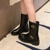Winter Round Head Double Buckle Elegant Mid-tube Boots Fashionable New Sexy Comfortable Zipper Casual Walking Boots for Women