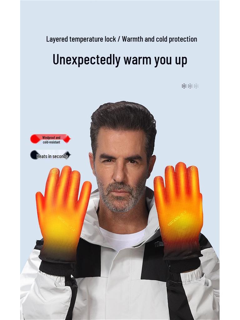 USB Heated Gloves: Winter Warmth with Thick Velvet, Cold-Resistant Motorcycle Riding Power Bank Heating