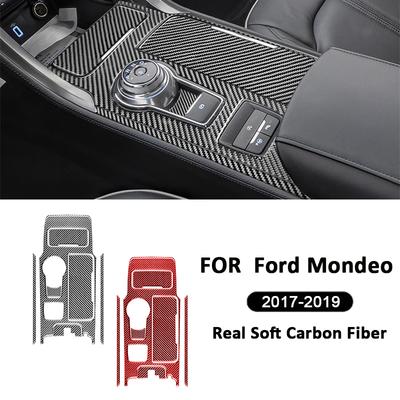 For Ford Mondeo 2017- Carbon Fiber Car Central Console Gear Shifter Storage Box Water Cup Holder Panel Decoration Sticker