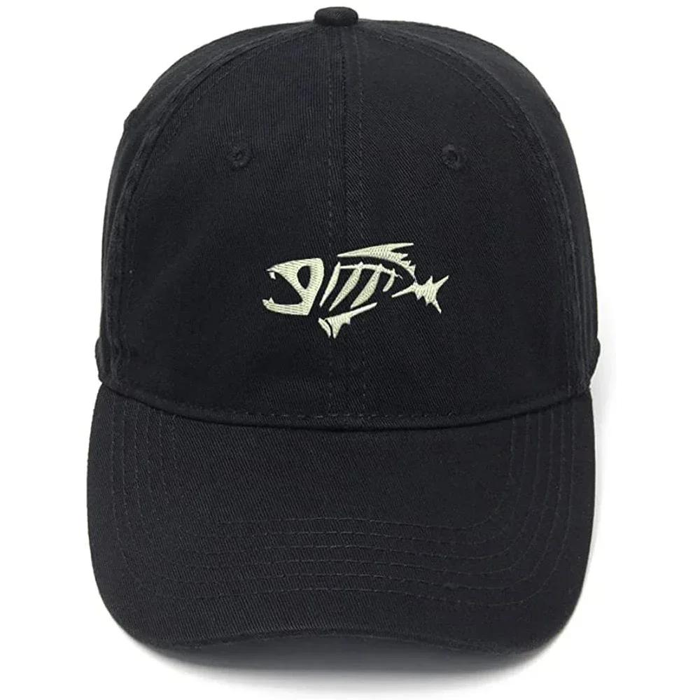 Lyprerazy Unisex's Baseball Cap Skeloton Fish Embroidery Hat Cotton Embroidered Casual Baseball Caps
