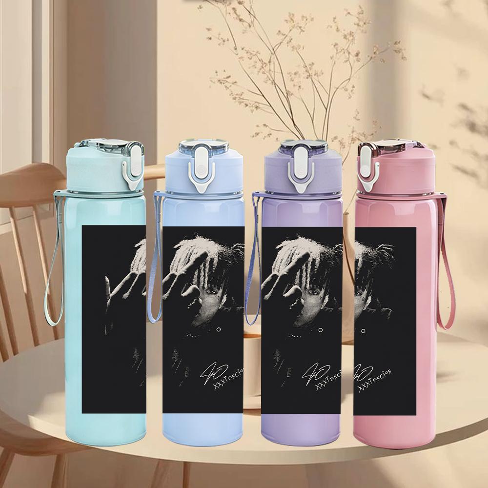 PC Dark Band Black White Portrait Print 750ml colorful plastic sports water bottle leakproof pop up lid with straw for outdoor work home use
