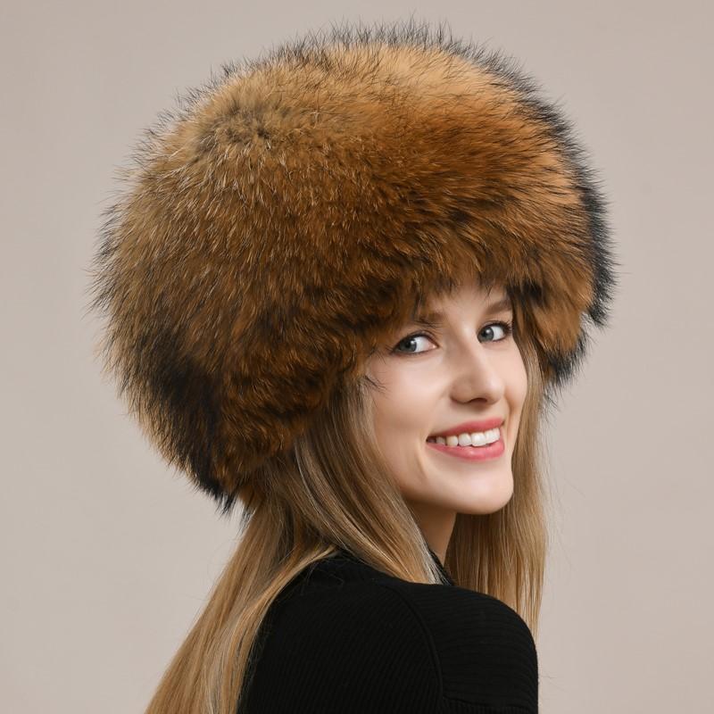 Thickened bomber hats Women's winter luxury warm ear protection real fox fur hats Princesses real fox fur hats for girls
