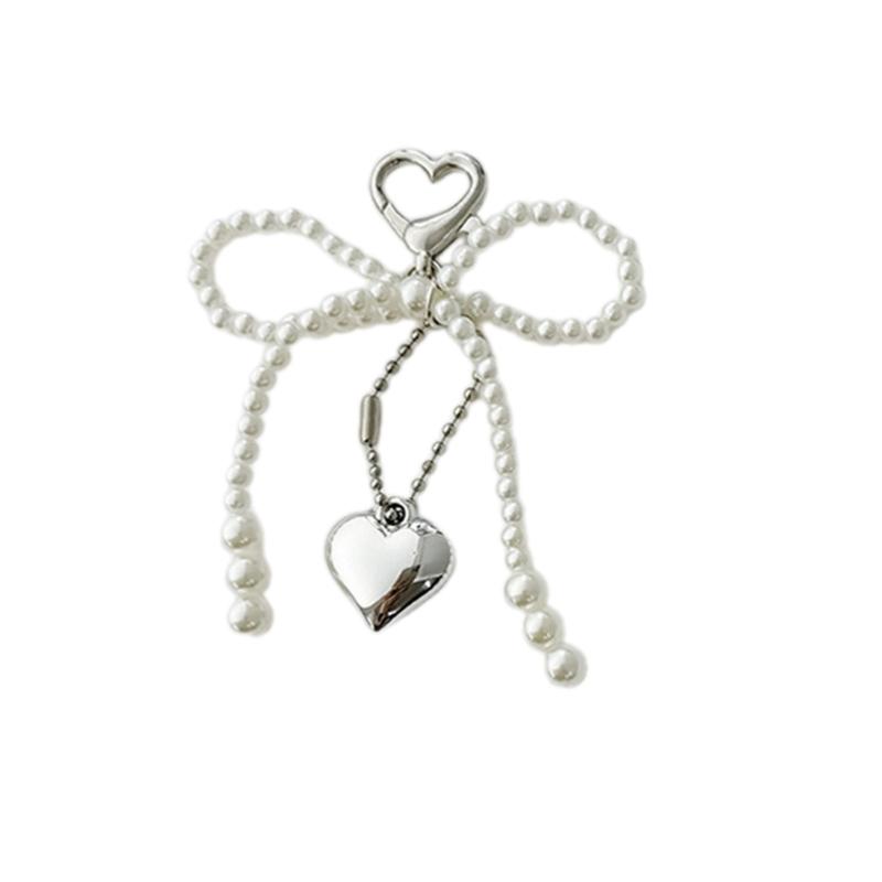 Heart Pearl Bowknot Keychain Pendant Sweet Hanging Decoration Bag Pendant small
