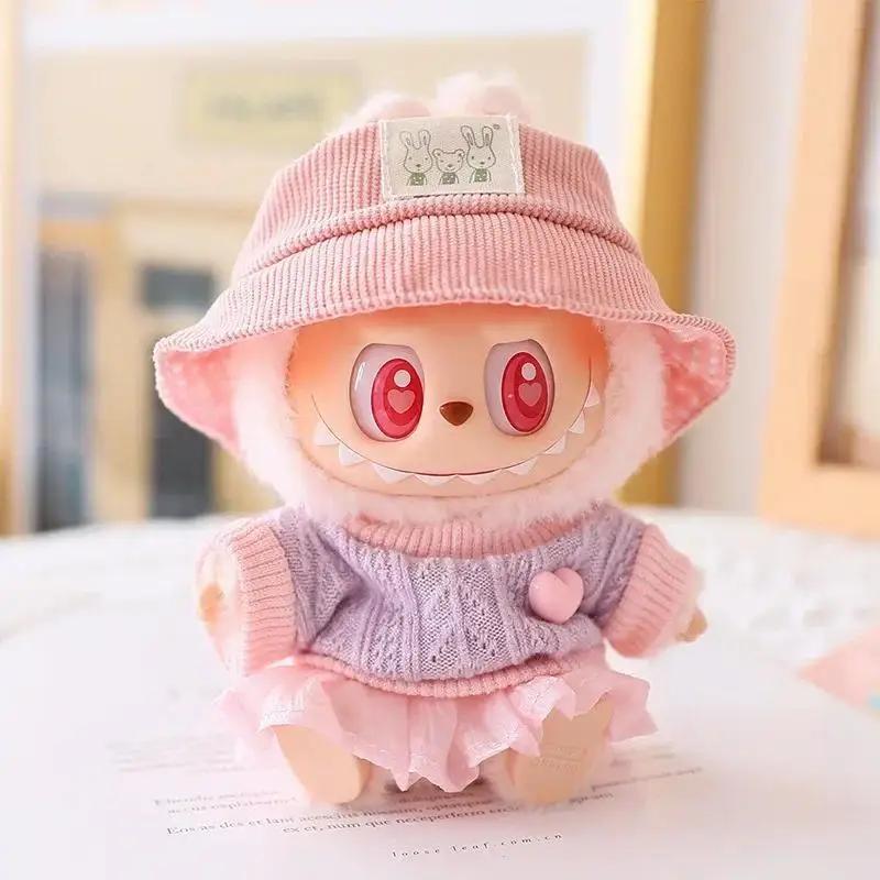 Mini Doll'S Clothes Outfit Accessories for 15-17cm Ropa Labubu & 10cm Cotton Doll Love Hoodie Pink Yarn Skirt Clothing No Doll
