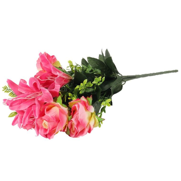 Bouquet of 12 flowers, rose and lily mix, dark pink