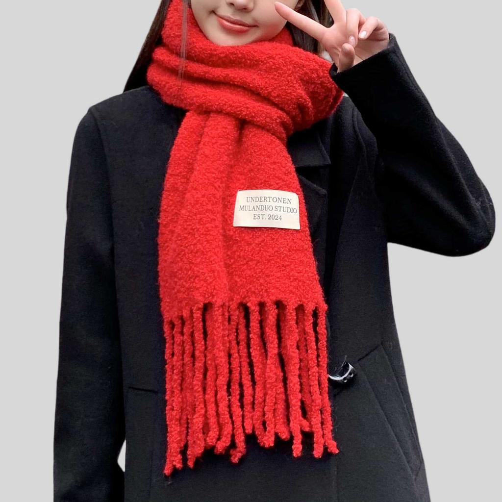 Neuer einfarbiger Premium-Wollschal für Damen, Herbst und Winter, vielseitig, verdickt, Plüsch, warm, Premium-Schal