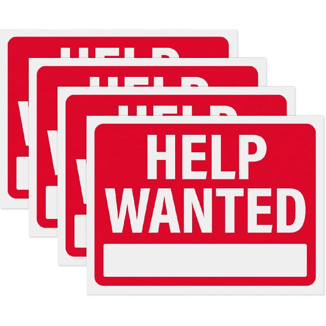 Объявления о поиске сотрудников 12x9, Пластиковые вывески для бизнеса «Ищем сотрудников», Водонепроницаемый пластик (Пакет из 4)