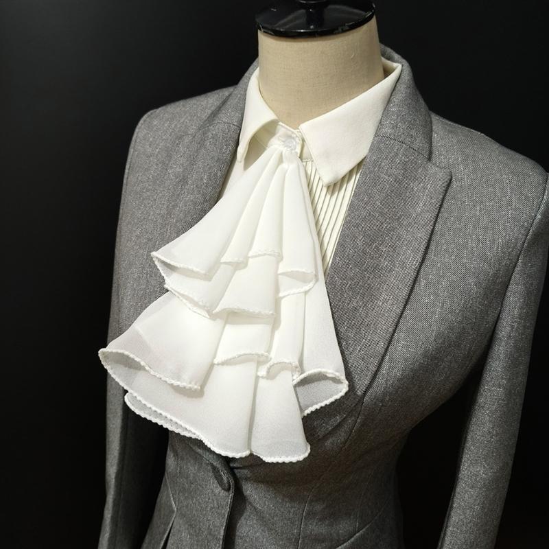 Elegant Chiffon Ruffled Necktie Shirt Front Neck Ruff Fake Collar Detachable Victorian Costume Neck Accessory For Women