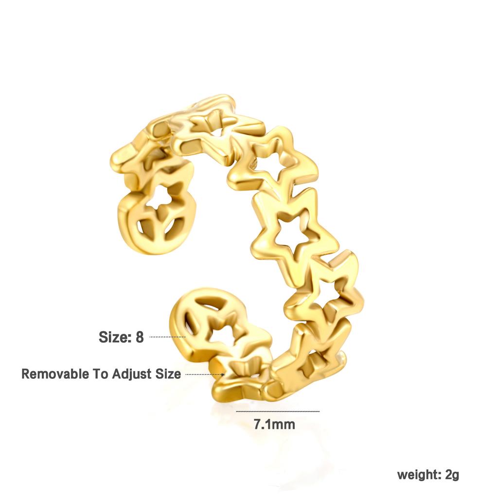 Fashion Hollow Geometric Adjustable Open Ring High-End Gold Tone Ring
