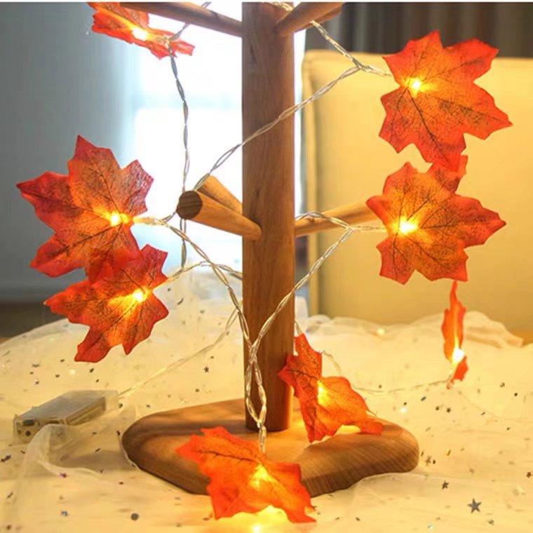 Autumn Thanksgiving Decor Maple Leaf String Lights Battery Powered Fairy Lights Wall Hanging Lamp Outdoor Halloween Decoration