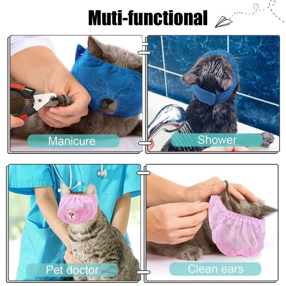 Puppy Headgear Mesh Cat Mouth Cover Breathable Washable Anti-Bite Muzzle Comfortable Adjustable Kitten Muzzle Bath Cleaning Tool