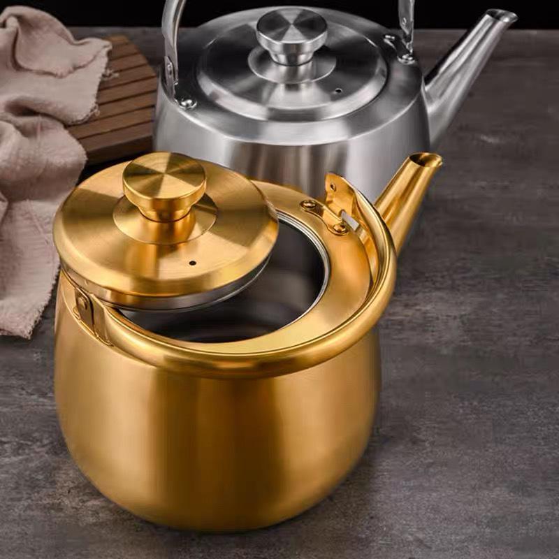 Golden 304 Stainless Steel Soup Pot and Tea Kettle for Hot Pot Restaurants, Large Capacity Commercial Use.