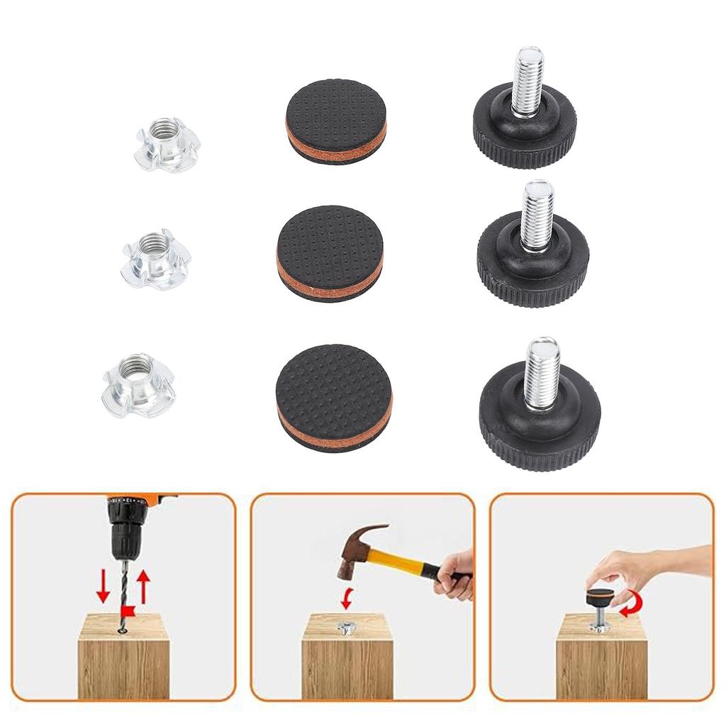 20pcs Furniture Leveler with T Nuts Anti Slip Rubber Pad Adjustable Furniture Leveling Feet for Desk