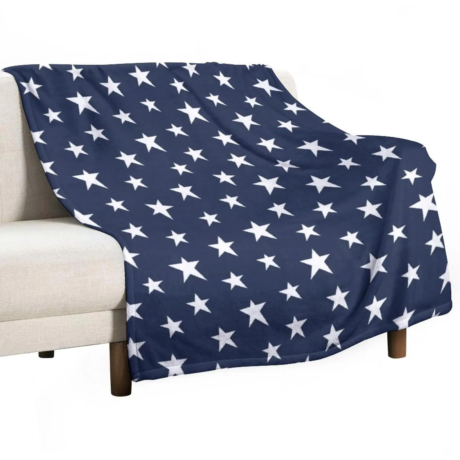 Jessica Chen Unisex Blue Rustic Stars On Navy Throw Blanket Plaid Blankets For Bed Luxury Blanket Anime