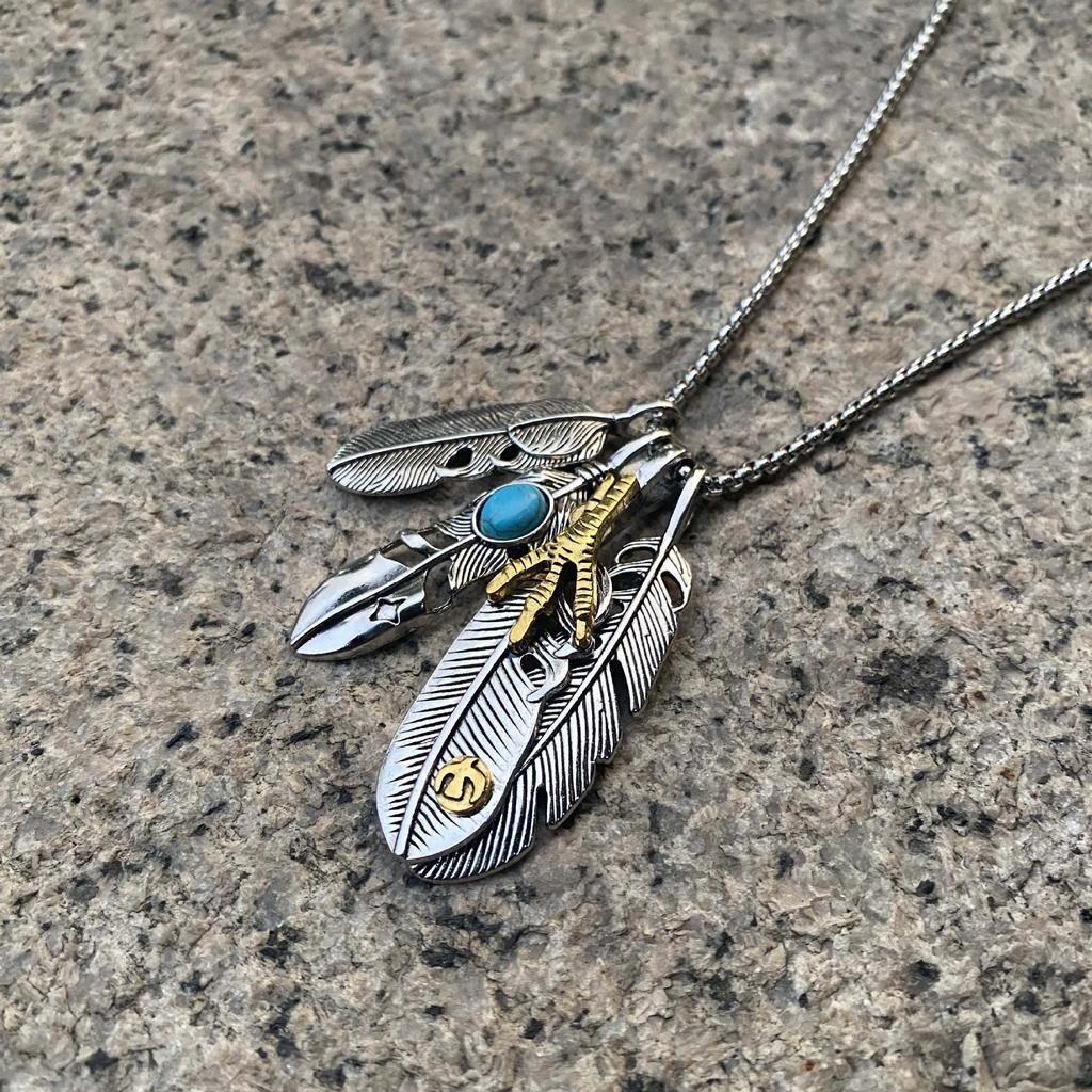 Takahashi Feather Pendant Men'S Trendy Necklace Retro Leaf Long Sweater Chain Women'S Pendant Accessories