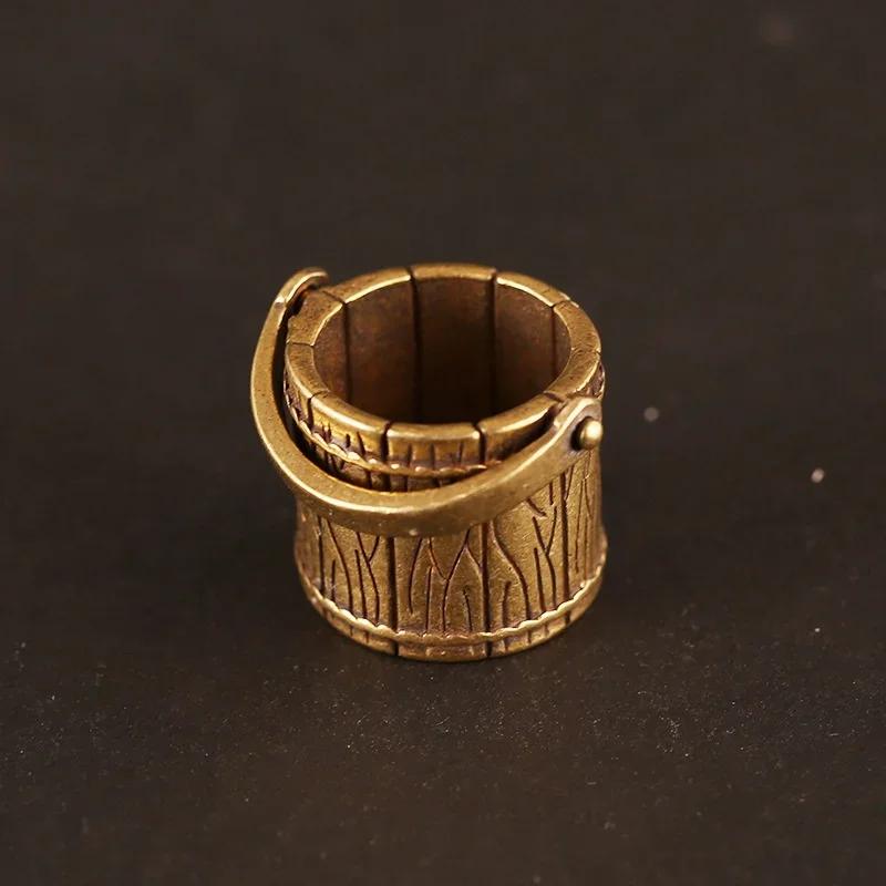 Vintage Copper Mini Bucket Animals Keychain Hanging Jewelry Brass Portable Barrels Pendants Trinkets Lucky Desk Accessories