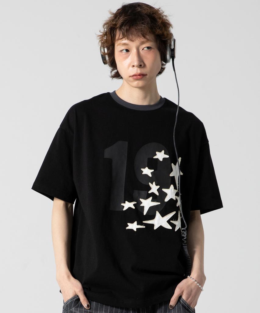 GLACK Gt124 Numbering Star Applique T-Shirt (Black)