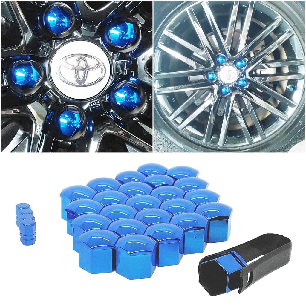 Essmichiko Wheel Nut Cap, Blue, Metallic Color, Air Valve Cap Included (Blue, 0.8 Inches