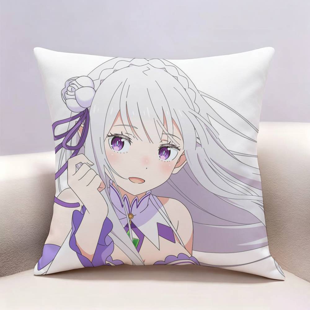 Anime Re ZZero Emilia Doublesided Print Pillow Case Pattern Printed Pillowcase For Living Room Sofa Cushion Cover