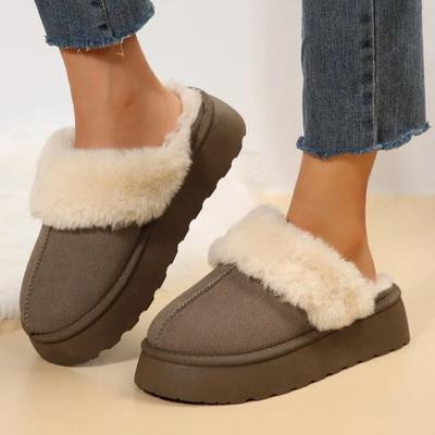 Mode Winter Fell Schnee Hausschuhe Damen Koreanisch Einfache Plateau Hausschuhe Langplüsch Warm Weich Indoor Dicke Sohle Schuhe Baumwollschuhe