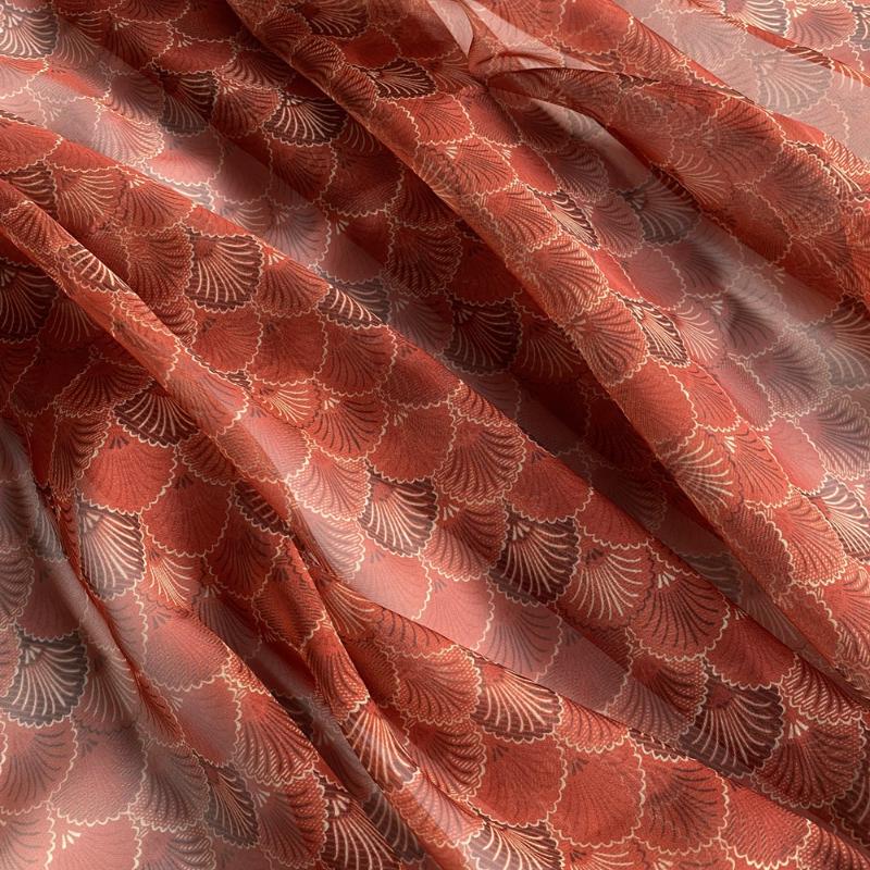 Fish Scale Pattern Printed Fabric Encrypted Silk Chiffon Ethnic for DIY Hanfu Dresses