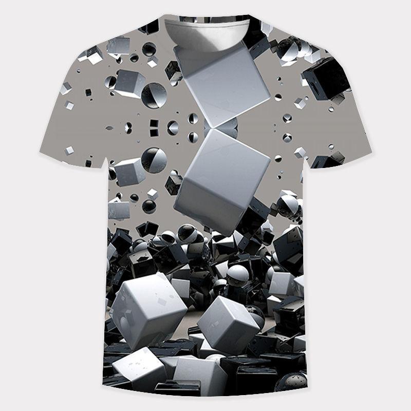 Summer New 3D Gold Digital Harajuku Print Short Sleeve Round Neck Men's Casual Personality Hip Hop Street T-shirt Tops