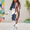 Women Plus Size White Round Neck Long Sleeve Printed Top And Fitted Pants Two Piece Set