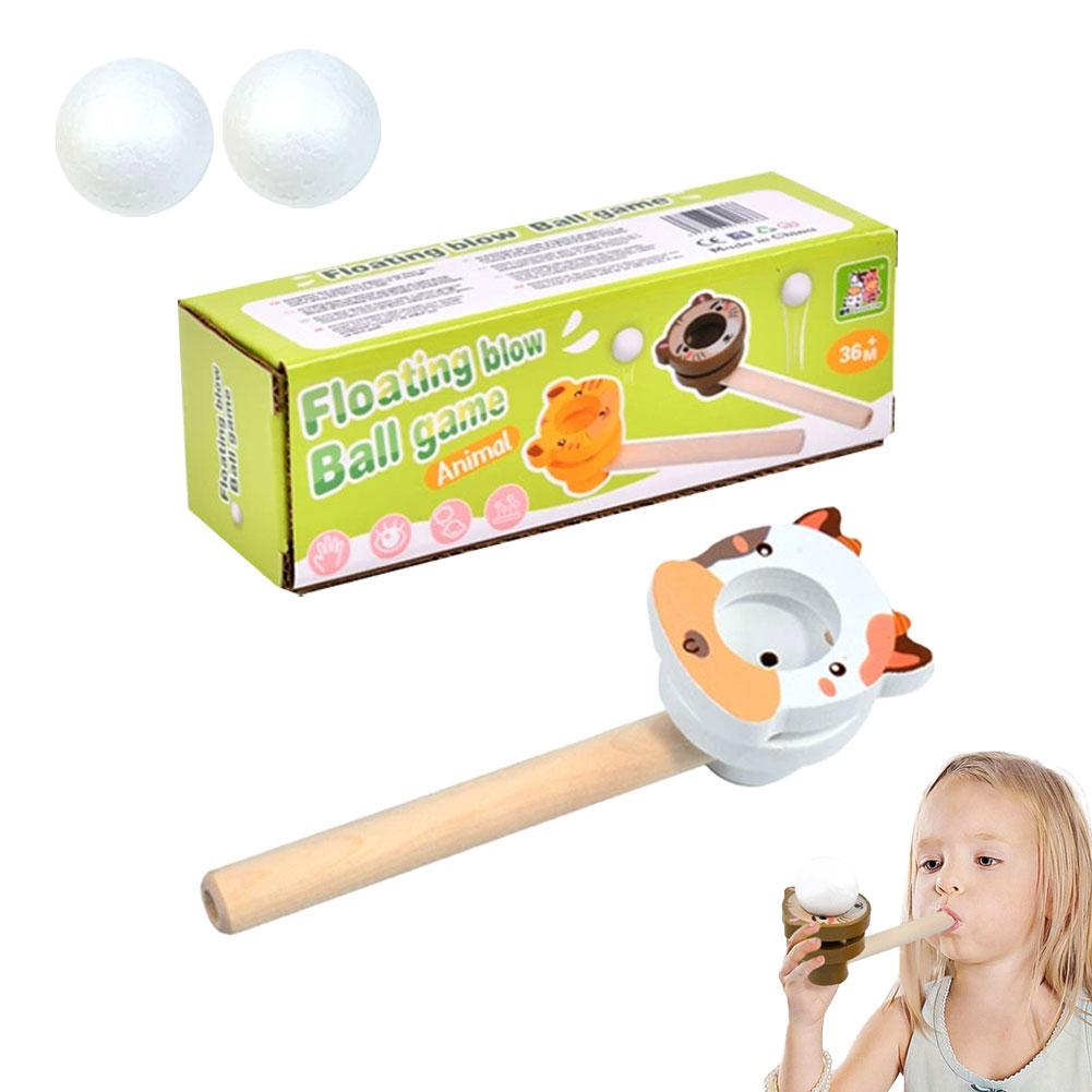 Wood Floating Blow Pipe Ball Game Toy Board Game for Children Balance Training Floating Blowing Ball Hand-Eye Coordination