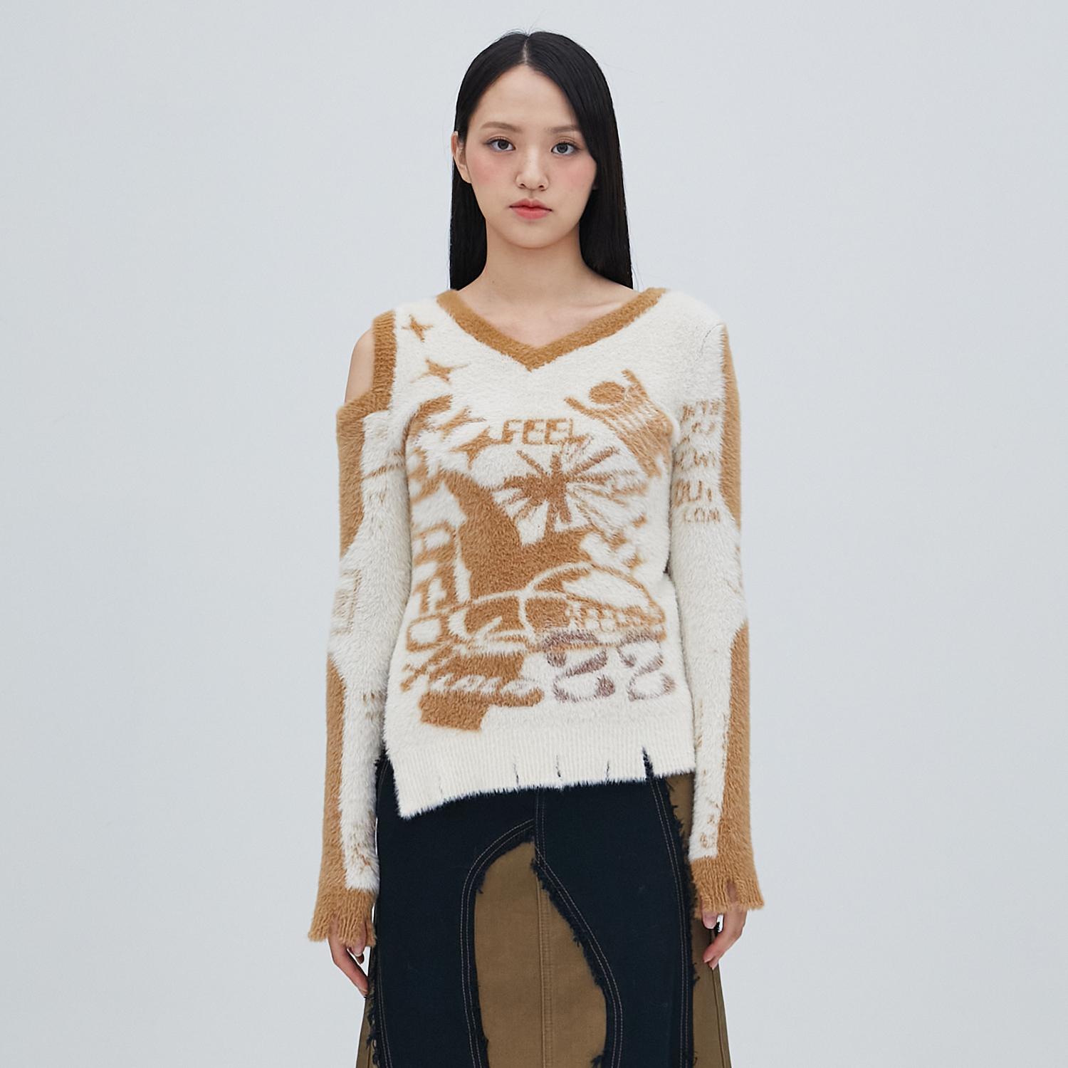 Lara Fox Lala Printed Cut Out Knit Beige Bp4Kl001 Beige/S