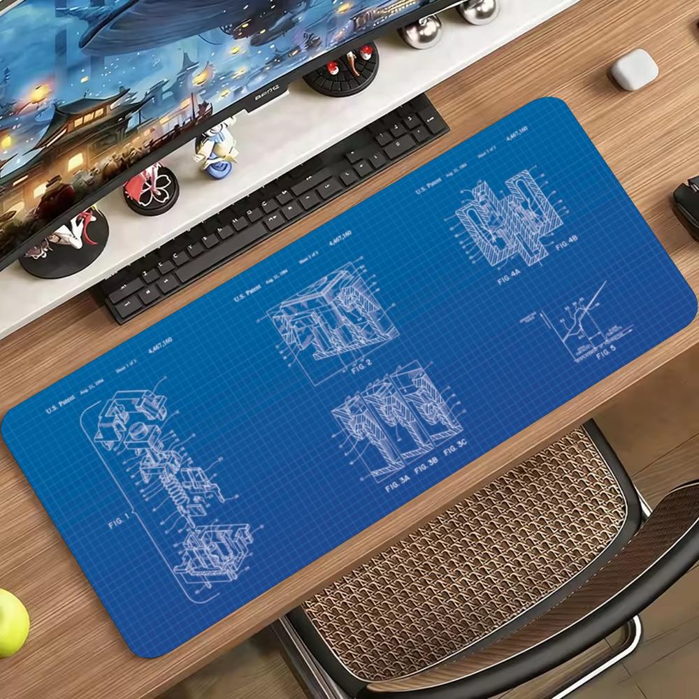 Mechanical Blueprint Sketch Large Mouse Pad Non Slip Rubber Desk Mat For Gaming Keyboard Mouse Office Desktop Setup