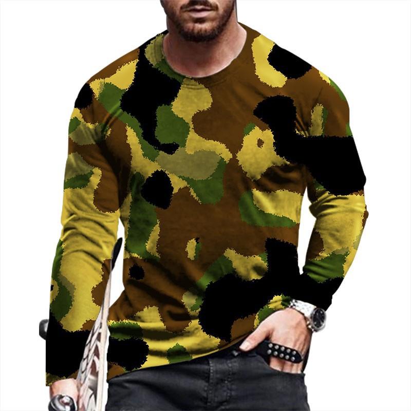 Men's Digital Printed Long Sleeve T-Shirt Crew Neck Casual Sports Camouflage Printed 3dT-Shirt