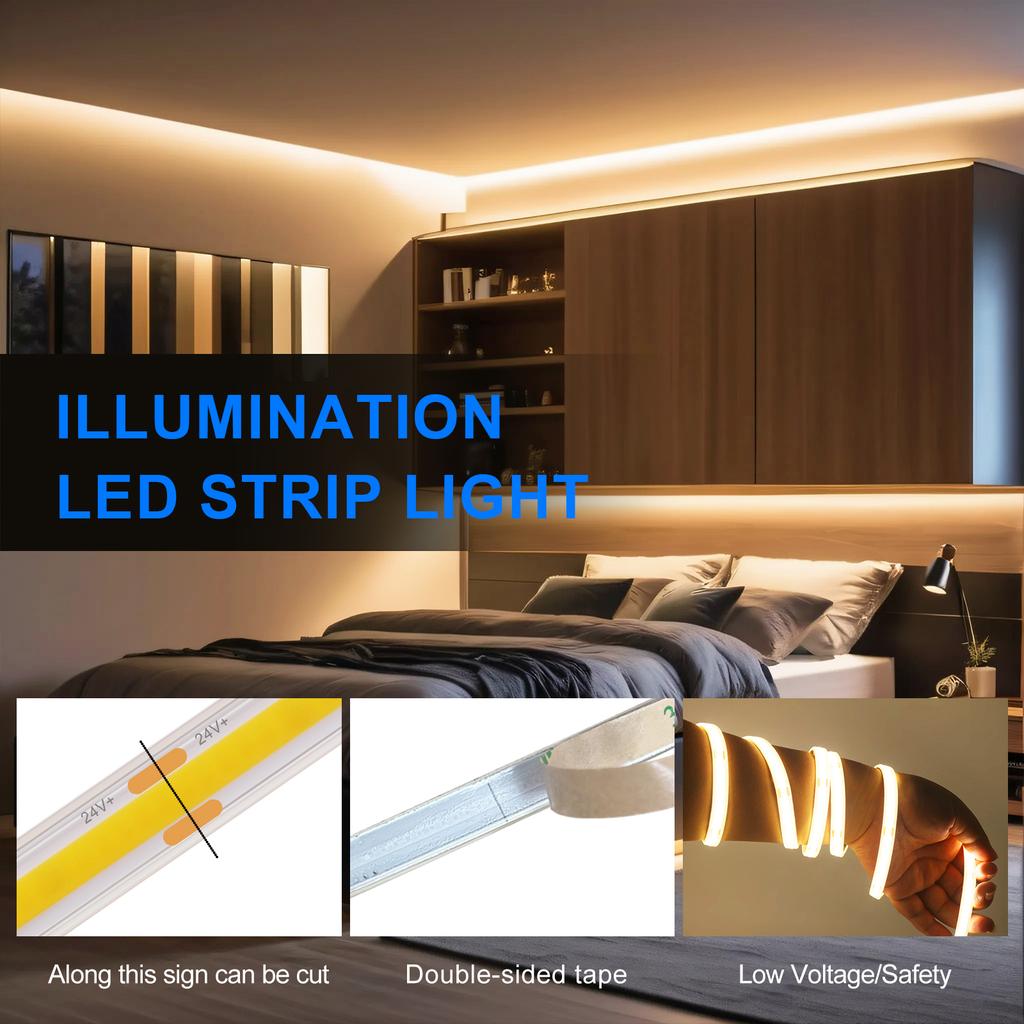 DC 24V 480 LEDs/m Solare COB LED Streifenlicht Außen Wasserdicht Warmes Natürliches Weiß Flexibles Klebeband RA90 Lineare Beleuchtung