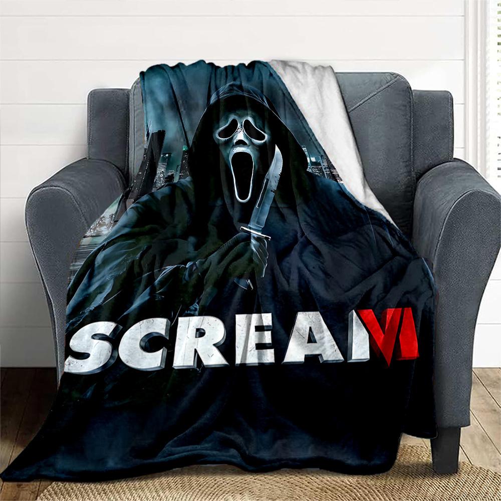 1pc ScreamHorror Outdoor Blanket Lightweight Flannel, Soft & Warm, All Season Use for Sofa, Outdoor, Camping, Living Room, Office, Chair