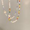 Daisy Flower Colorful Crystal Bead Beaded Necklace Bracelet Sweet Versatile Necklace Clavicle Chain Jewelry Accessory