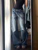 Modne Retro Szerokie Nogawki Proste Nogawki Luźne Spodnie Jeansowe z Pranego Denimu
