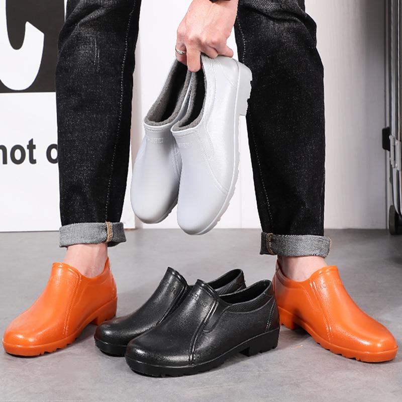 Thickened spring and autumn rubber shoes cotton rain shoes kitchen wear-resistant and non-slip low-top water shoes warm cotton lint wading shoes men