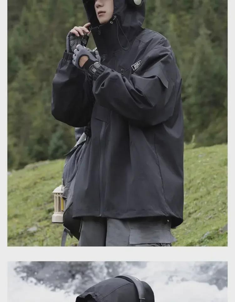 Mountain Outdoor Men's Windproof Waterproof Jacket - Trendy American-style Functional Workwear for Spring and Autumn