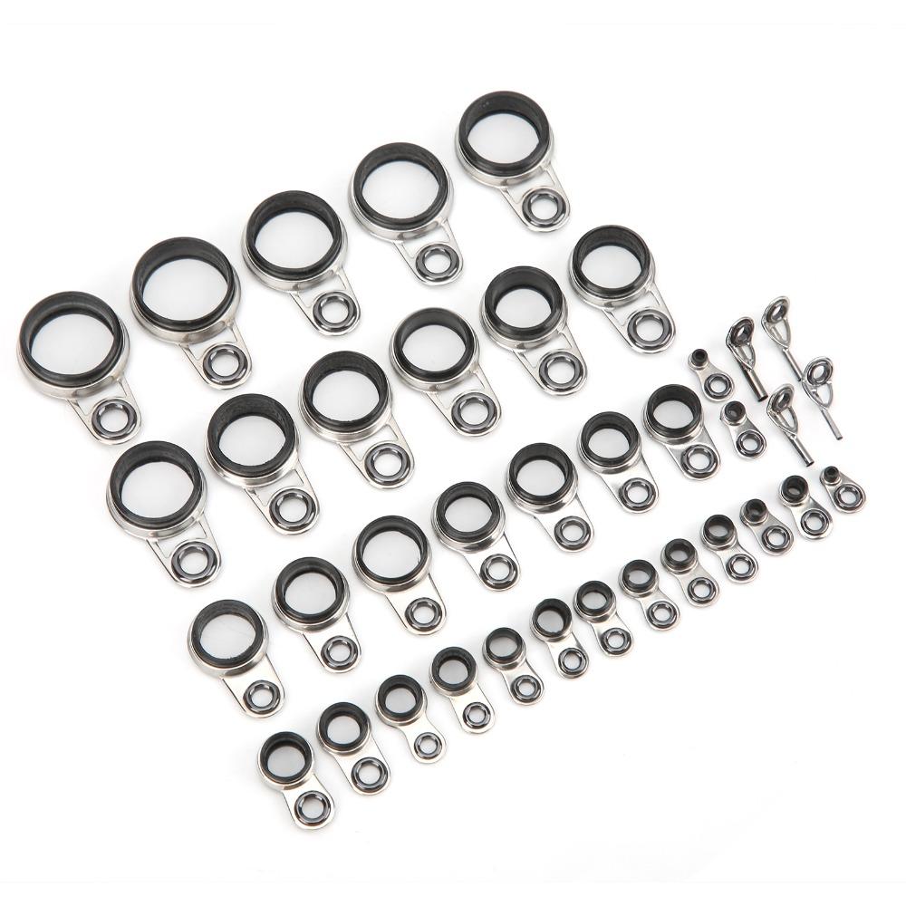 37PCS Stainless Steel Fishing Rod Guides Ceramic Rings Multiple Sizes Top Tip Ring Fishing Rod Eyes Ring Replacement Parts