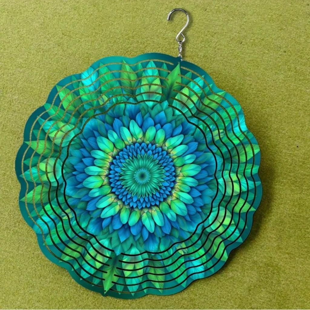 10 Inch Blue Green Metal Wind Spinner 360 Degree Rotating Outdoor Garden Decor Hanging Ornament for Yard Patio Balcony All Season