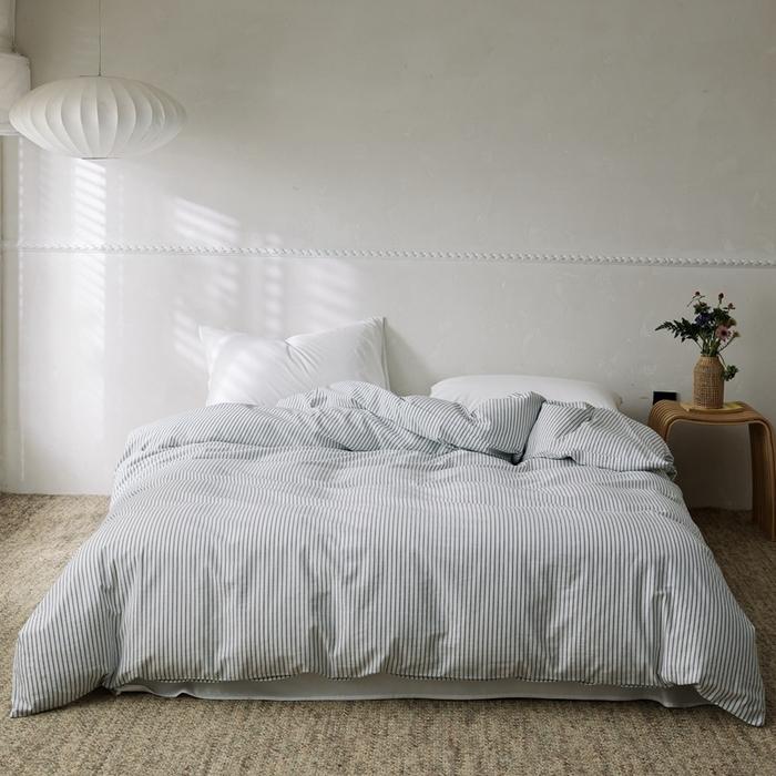 100% Washed Cotton Duvet Cover Minimalist Striped Bedding Set for Single Queen King Size Bed Home Textile 200TC INS Quilts Cover