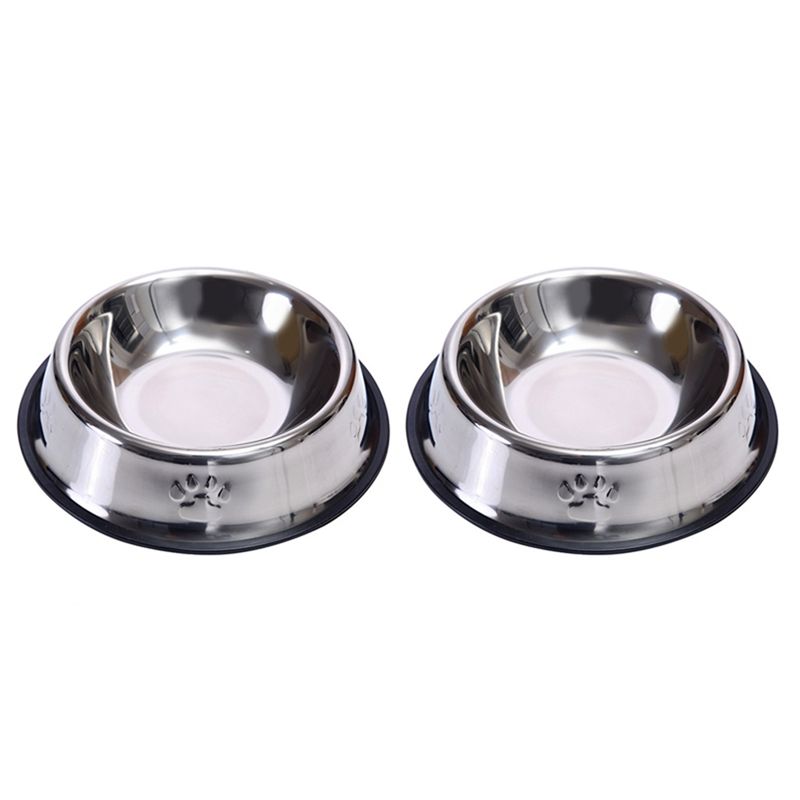 

AEE2-2Pcs Stainless Steel Dog Bowls, Dog Feeding Bowls, Dog Plate Bowls With Rubber Base