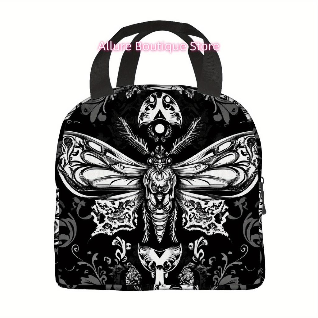 1 stuks Gotische Thermische Geïsoleerde Tas - Zwart & Wit Schedel Mot patroon, Thermische Isolatie voor Warm/Koud Items (Niet voor Contact met Voedsel), Por