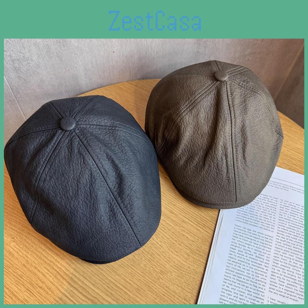 Color Fashion Solid Retro Leather Cap Women Autumn Spring Protection Sunlight