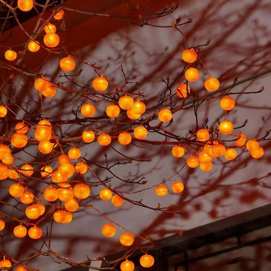 Persimmons String Light Waterproof Battery Operated Artificial Fruit Lights for Outdoor Garden Christmas Tree Decor